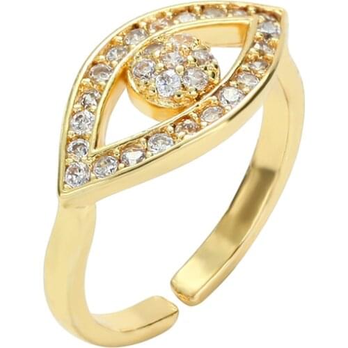 Womens gold cz rings Devils Eye copper zircon open adjustable rings initial jewery Engagement wedding rings for women
