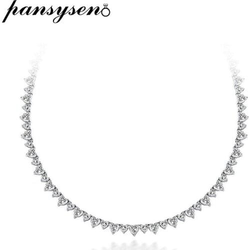 PANSYSEN Top Quality 100% 925 Sterling Silver Heart Cut Simulated Moissanite Diamonds Necklaces Ladies Wedding Fine Jewelry Gift