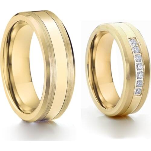 1 Pair Love Alliance golden wedding ring for couples his and hers 18k gold plated promise anniversary ring marriage