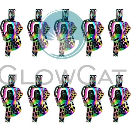 10x C400 Rainbow Colors Puppy Dog Pearl Cage Locket Pendant Essential Oil Diffuser Bead Cage DIY Jewelry Locket For Oyster