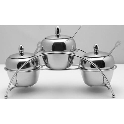 3pcs Stainless Steel Spice Jars Set Condiment Pot Cruet with Holder