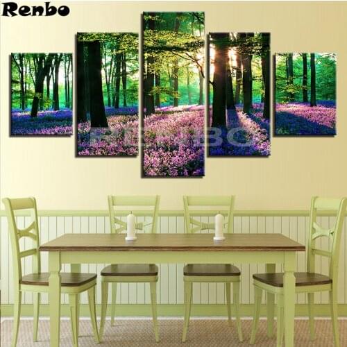 5 pcs Sunrise Forest Landscape DIY full square Diamond mosaic 5D Diamond painting Embroidery Cross Stitch Multi-picture decor
