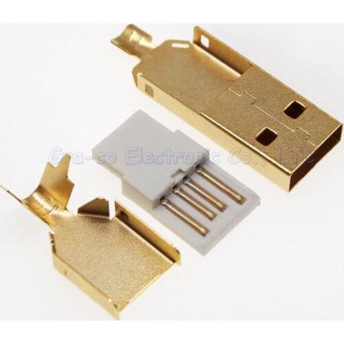 50set DIY 3 in 1 gold-plated USB 2.0 Type A Male Plug Welding Wire