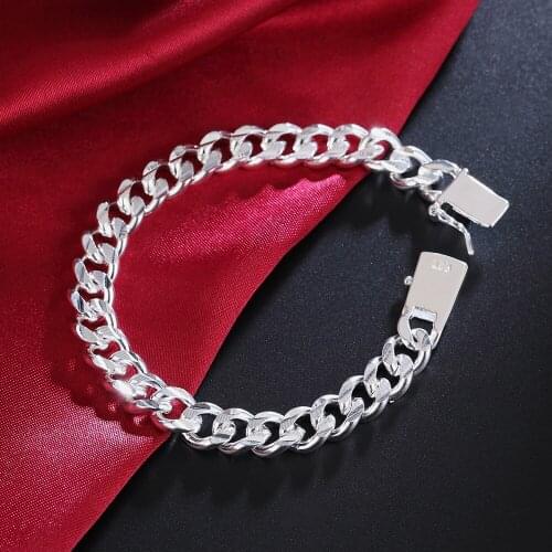 925 Sterling Silver 10mm Sideways Bracelet Chain For Men Women Wedding Engagement Party Jewelry Gift