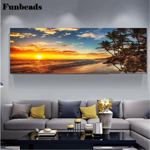 Full Square Round Drill 5D DIY Diamond Painting Colorful Seascape with Palm Tree Embroidery Cross Stitch large home Decor FF4342