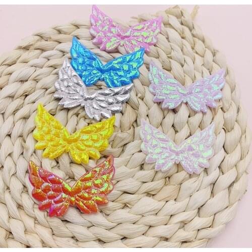 80Pcs 5X3.5CM Shiny Angel Wing Padded Applique For DIY Clothes Shoes Hat Headwear Clips Crafts Decor Patches