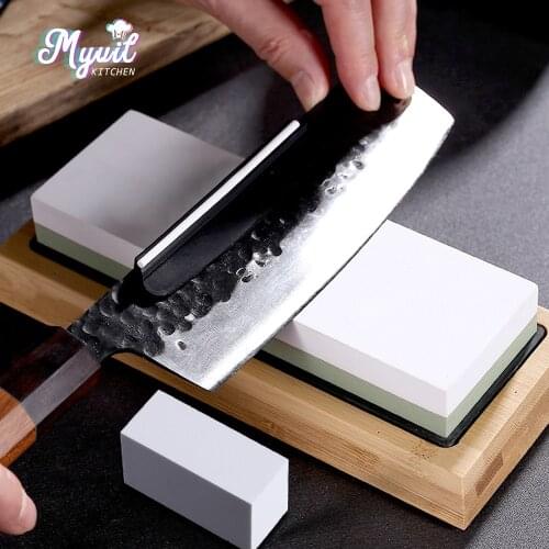 White Corundum Double-sided Whetstone with Base Whetstone Kitchen Whetstone Household Sharpener Angle Correction Accessories