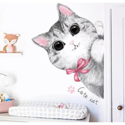Large Cartoon Animal Cat Wall Stickers Cute Kittens Vinyl Decals PVC Art Mural Window Sticker Home Decor