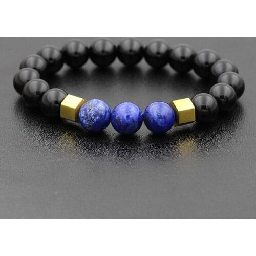 10mm Lazuli Natural Stone Bracelet Men Bracelet Beads Jewelry Gold Stainless Steel Bead Bracelet For Women Bracelet Gift