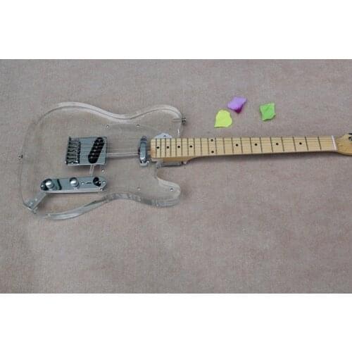 Custom 6 string guitar,acrylic transparent crystal body,blue LED,maple acrylic fingerboard