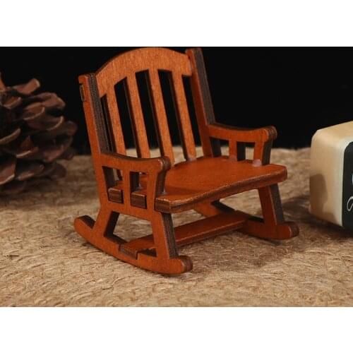 1/12 Wooden Mini Dollhouse Rocking Chair Model Toy DIY Miniature Accessory