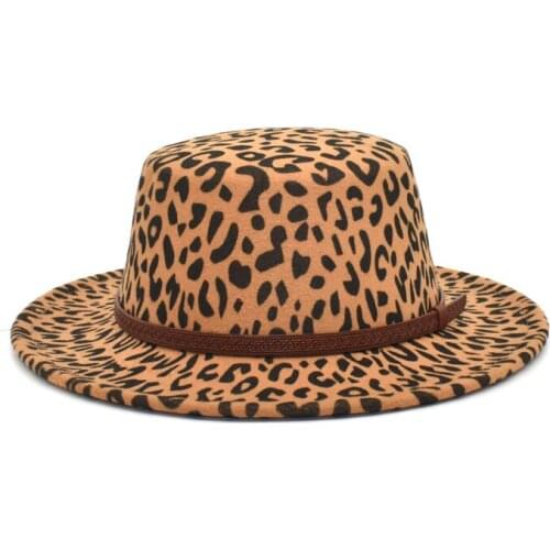 FUODRAO Ladies Fedora Hat Leopard Print Women Fedoras Winter Vintage Wool Blend Flat Top Bowler Hat Wide Brim Cowboy Hat P43