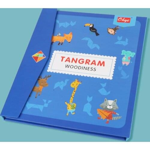 1Set Montessori Magnetic Tangram Puzzle Stimulated Wooden Puzzle with Puzzle Book Early Learning Gift for Kids Toddler