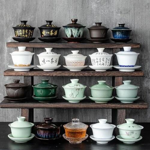 Chinese Teaset Tea Ceremony Chinese Traditional Tea Sets Brief Pure White Porcelain Gaiwan Ceramic Cover Bowl Pu'er Teawares
