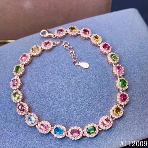 KJJEAXCMY fine jewelry 925 sterling silver inlaid natural tourmaline trendy hand bracelet female vintage bracelet support test
