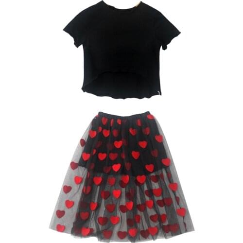 Baby Kids Girls Clothes Set Summer Outfit Cotton Tops Long Heart Mesh Tutu Skirts Teens Girl Clothing Sets For 4 6 8 10 12 14 Yr