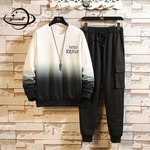 M-5xl Mens Clothing Set Spring Autumn Male O-neck Long Sleeve Sweatshirt+long Pants 2pcs Suits Sportswear Man Clothes C65
