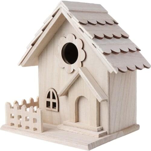 Creative Wooden Bird House Breeding Cage Box Feeding Nest Garden Backyard Balcony Pendant Simulation Fence Birdhouse Home Decor