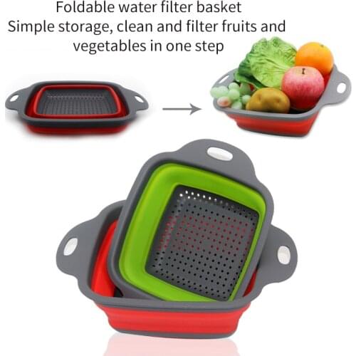 Kitchen supplies square folding drain basket two-piece set retractable folding fruit blue two-piece set rice basket new кухня