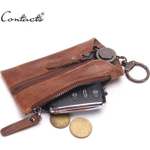 Hot Sale Vintage Genuine Leather Keys Wallet Women Keychain Covers Zipper Key Case Bag Men Key Holder Housekeeper Keys Organizer