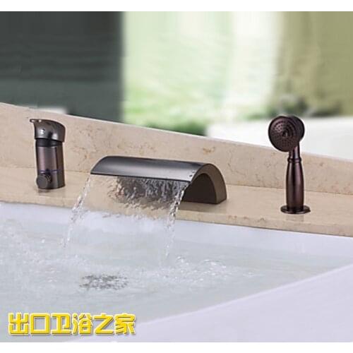 Copper ORB dark bronze Modern Tub Waterfall / Handshower Included with Ceramic Valve 1-Handle 3-Holes for Chrome Bathtub Faucet