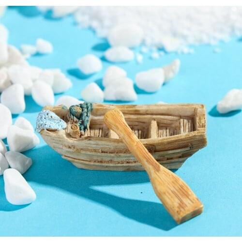 1 SET Mini Boat And Paddle Figurine Ornament DIY Micro Landscape Meaty Plants Fairy Garden Dollhouse Miniatures Garden Tools