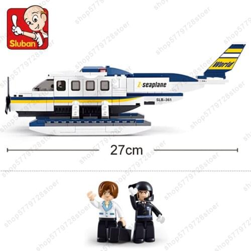 SLuban Minifigure Gift For Kids Seaplane Airplane Model Building Block Educational Toy Childrens Assembled Toy For kid Hot Gift