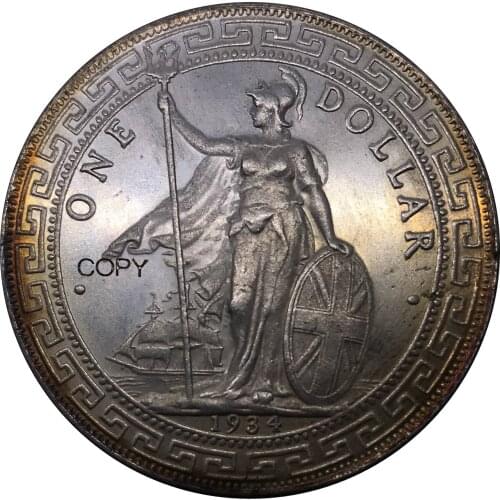 UK 1934 Coin United Kingdom 1 Dollar British Trade Cupronickel Plated Silver Hong Kong Metal Souvenir Gift Collectible Coins