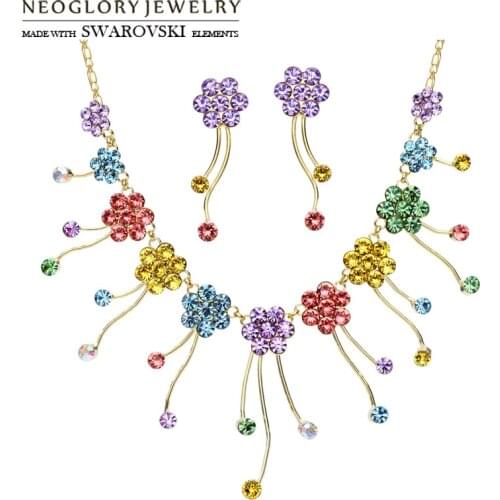 Neoglory Rhinestone Jewelry Set Colorful Flower Style Necklace & Earrings Lady Sale Embellished With Crystals From Swarovski