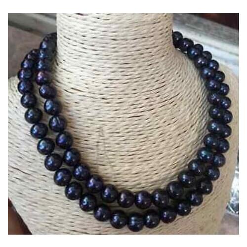 Single strands 10-11mm tahitian black blue baroque pearl necklace 32inch 14k