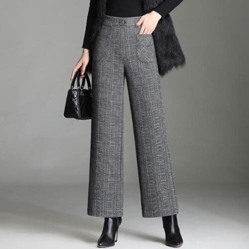 Autumn Winter Women Thick Woolen Pants Loose Elastic Waist Ankle-length Wide Leg Pants 2021 Ladies Casual Trouser X664