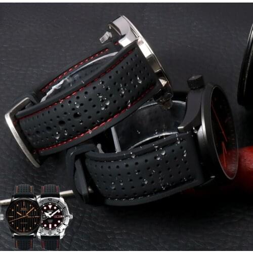 Soft Silicone Rubber Band Mens Waterproof Sweat-Proof Breathable Watch Band for Mido Casio Seiko Tissot Huawei