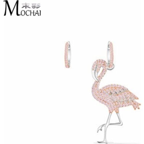 European And American Earrings Asymmetrically Set With Zircon Flamingo Shape Pink Earrings ZK50
