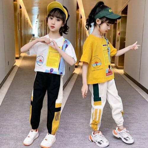 Girls Sport Suit Two Pieces Teenage Summer Girl Clothes Set Short Sleeve Top & Pants Fashion For 4T 5 7 9 11 13 Years Child kids