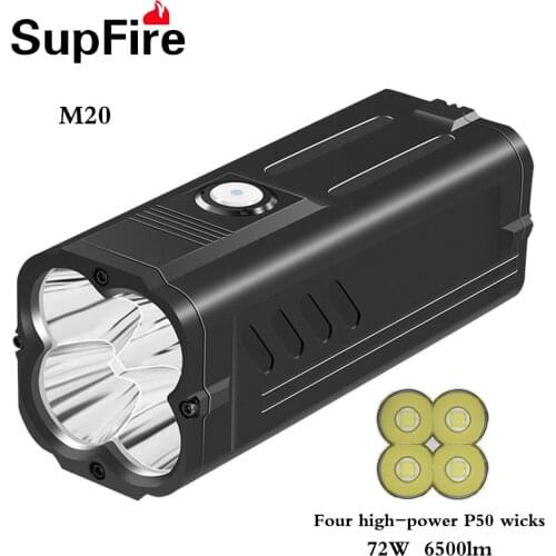 SupFire M20 super bright LED flashlight 6500lm USB charging and discharging 72W four P50 aurora, 6 modes portable lamp
