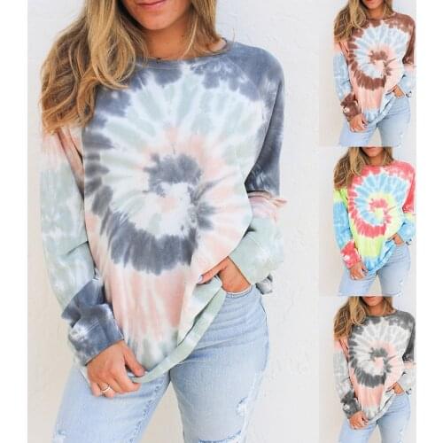 Sweatshirt Women Tie-dye O-neck Gradient Contrast Color Long Sleeve Top Pullover Sweatshirt polerones mujer sudaderas para mujer