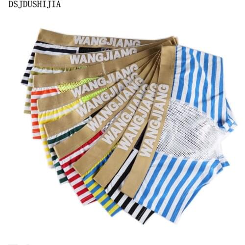 9Pcs/Pack Men Boxers Sexy Mesh Transparent Underwear Striped Penis Pouch Boxer Shorts Trunks Fetish Gay Hollow Out Underwear Hot