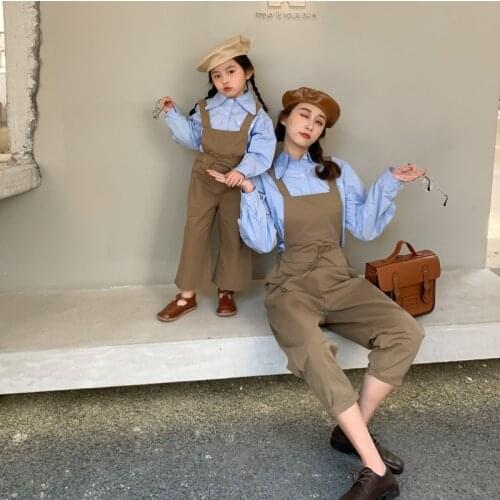 Spring Korean Style Mommy and Me Clothes Family Matching Cotton Jumpsuit Romper Mother Daughter Kid Women Strappy Playsuits