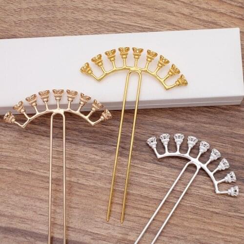 Mibrow New 2pcs/lot Vintage Bridal Copper U Hair Clips with Flower Caps Hair Pins Haircllip for DIY Hair Jewelry Making Findings