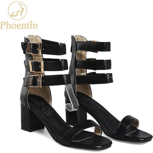 Phoentin black ankle wrap sandals female narrow band buckle peep toe sandals girls shoes woman with zipper solid 2018 new FT376
