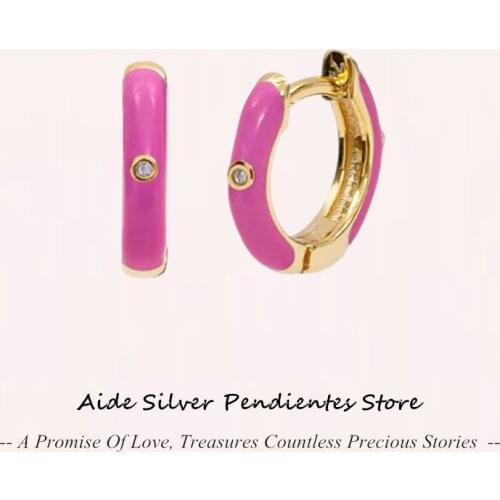 AIDE 925 Sterling Silver Round Hoops Earrings New Green Blue Pink Piercing Women Earrings 2021 Trendy Fine Jewelry Pendientes
