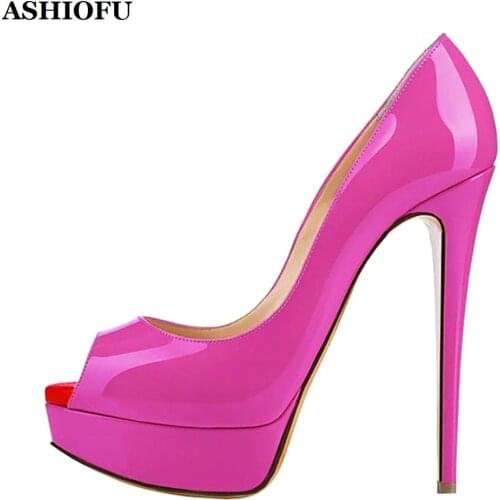 ASHIOFU Handmade New Womens Pumps Peep-toe Slip-on Stiletto High Heel Shoes Office Party Fashion Pumps Shoes 4-colors