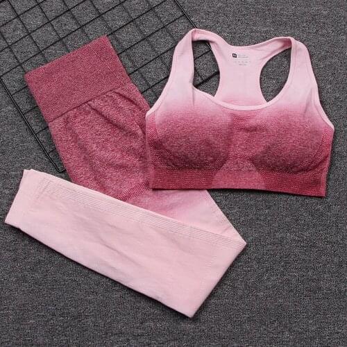 Seamless Yoga Set Women Gym Set Workout Clothes Fitness Clothing Sportswear Sports Suit Ombre Sports Bra And High Waist Leggings