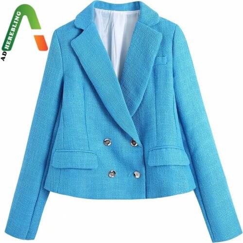 Adherebling Textured Blazer Spring Long Sleeve Casual Women Suit Jacket Lady Notched Collar Double Breasted Straight Coat
