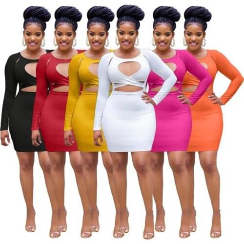 Sexy Cut Out Chest Bodycon Dress Women Long Sleeve Mini Dress Autumn and Winter Club Outfit Hollow Out Bandage Dress Streetwear