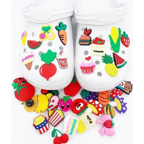 1PCS Hot Selling Cartoon Fruit Series Silicone Shoes Charms For Kids Gifts Croc JIBZ Watermelon Accessories Banana Slipper Decor