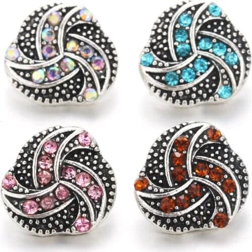 10pcs/lot Windmill style Snap Jewelry 12mm Snap Buttons With Rhinestone Charm Button Fit Snap Bracelets Bangles for women