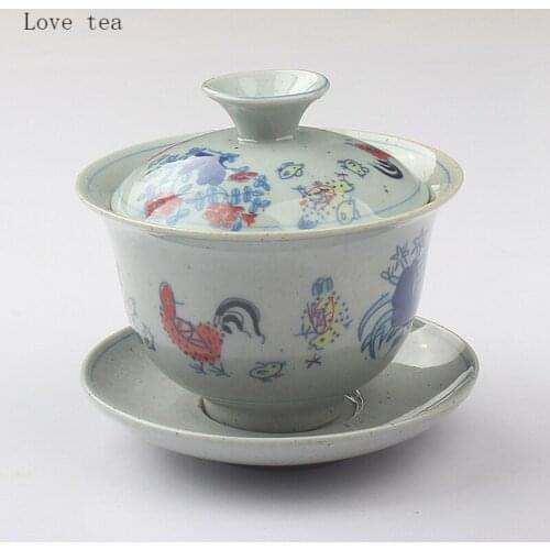 165ml Chicken Bowl Ceramic Sancai Covered Bowl, Chinese Style Imitation Retro, Not Hot, Kung Fu Tea Set, Tea Cup