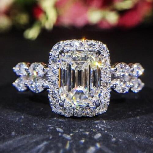 2021 Milangirl Double Layer Geometry White Crystal Zircon Rings for Women Bridal Wedding Engagement Trendy Jewelry