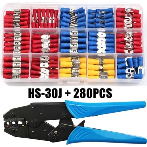 280PCS Assorted Spade Terminals Insulated Cable Connector Electrical Wire Crimp Butt Ring Fork Set Ring Lugs Rolled Kit + Plier